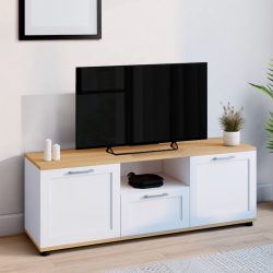 16186 - Porta TV 110 cm in legno e bianco con cassetto e nicchia Meuble TV 110 cm VITO avec tiroir et niche blanc et bois