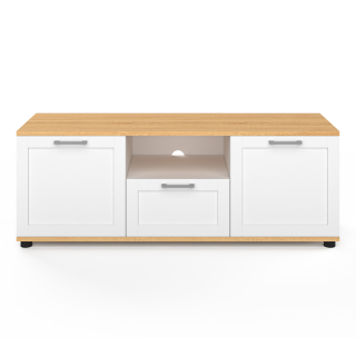 Meuble TV VITO 110cm Noir Et Bois - Avec Tiroirs, Placards Et Niche Pour Box - Style Campagne Chic