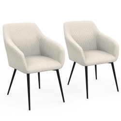 16672 - Poltroncine da tavolo in velluto a coste beige: set di 2 Lot de 2 chaises de salle à manger, fauteuils de table JANY en velours côtelé beige