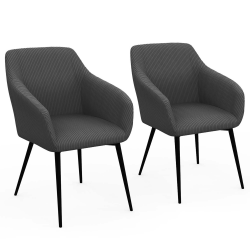 16673 - Poltrone da tavolo in velluto a coste grigio: set di 2 Lot de 2 chaises de salle à manger, fauteuils de table JANY en velours côtelé gris