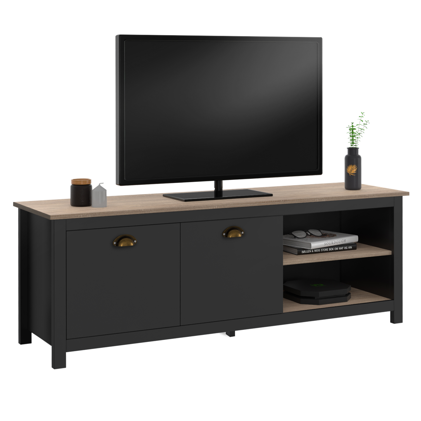 IDMarket Mobile TV ISIS – 140 Cm, Stile Vintage, Legno E Nero, Antiribaltamento