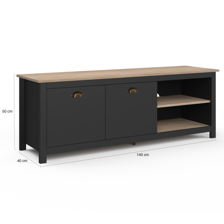 Meuble TV 140 cm vintage ISIS bois et noir Meuble TV 140 cm vintage ISIS bois et noir