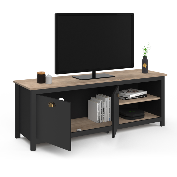 Meuble TV 140 cm vintage ISIS bois et noir Meuble TV 140 cm vintage ISIS bois et noir