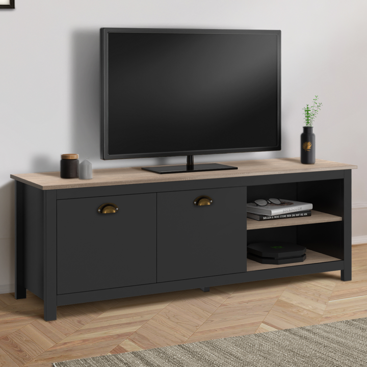 Meuble TV 140 cm vintage ISIS bois et noir Meuble TV 140 cm vintage ISIS bois et noir