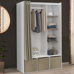 16462 - Weißes Ankleidezimmer mit taupefarbenem Vorhang Dressing penderie DIANE 105 x 50 x 172 cm blanc et taupe