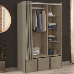 16463 - Beuken kleedkamer met taupe gordijn Dressing penderie DIANE 105 x 50 x 172 cm hêtre et taupe