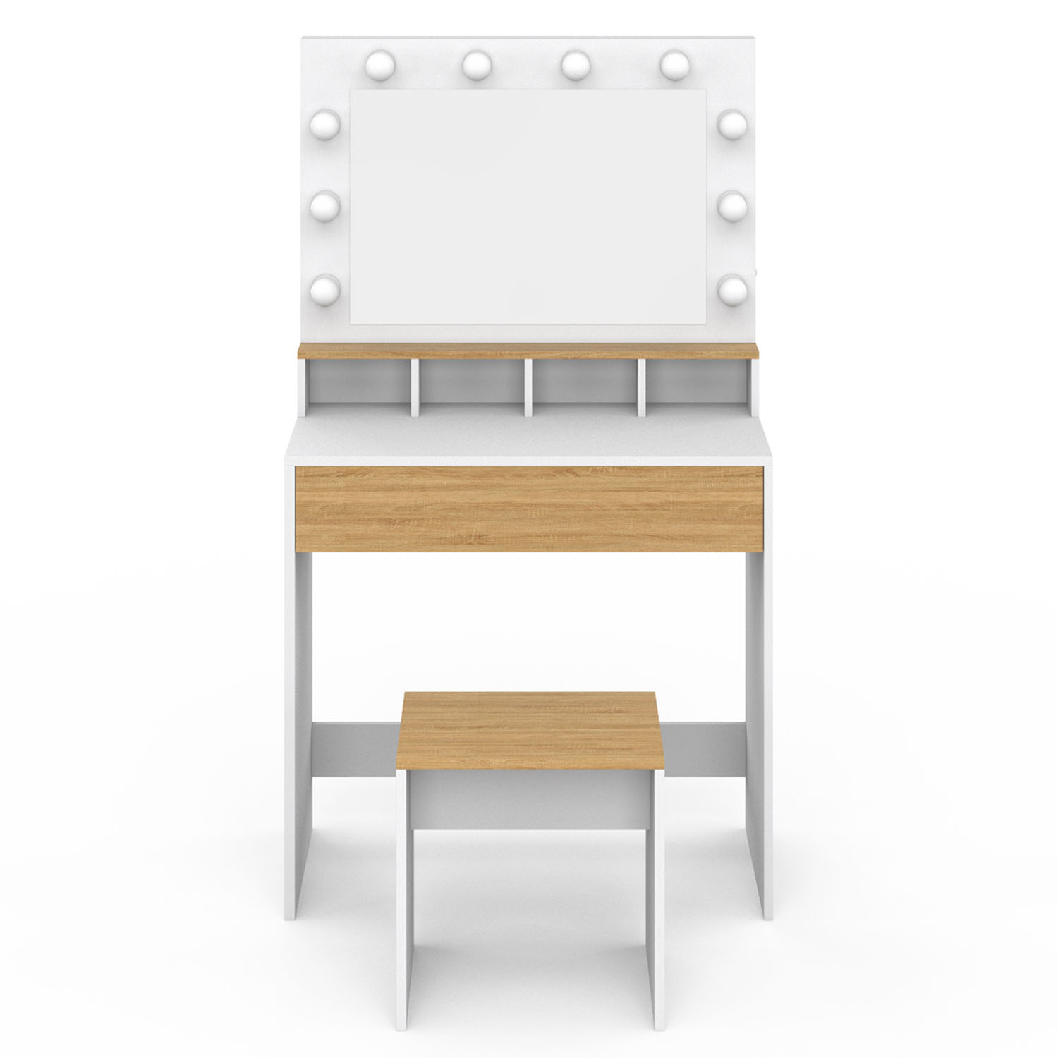 Coiffeuse D'angle Zelia Blanche Avec Miroir LED, étagères Et Tiroir | Table Maquillage Rangement, Tabouret Inclus, Pour Petits Espaces