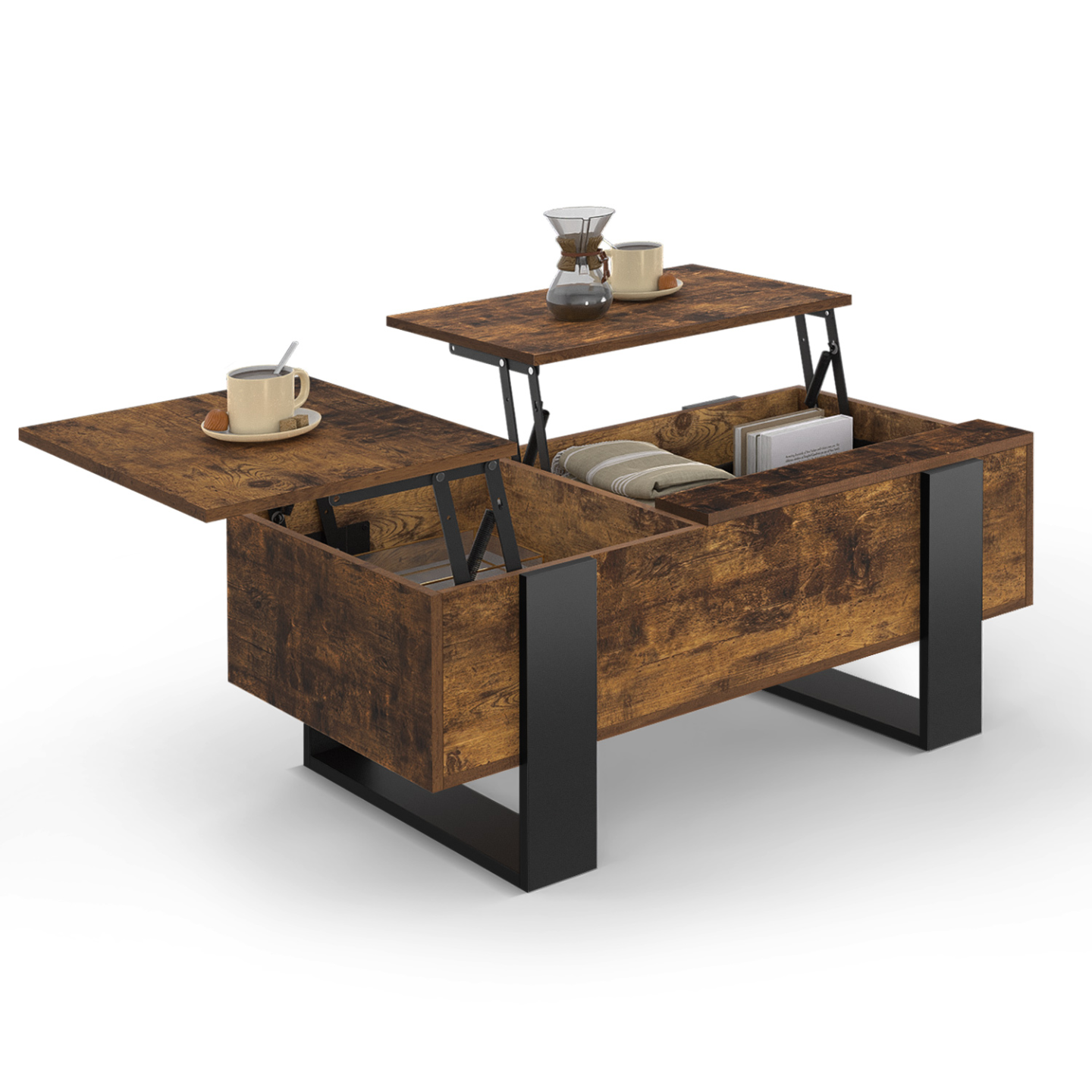 Table basse plateau relevable bois effet vieilli et noir - PHOENIX | ID ...