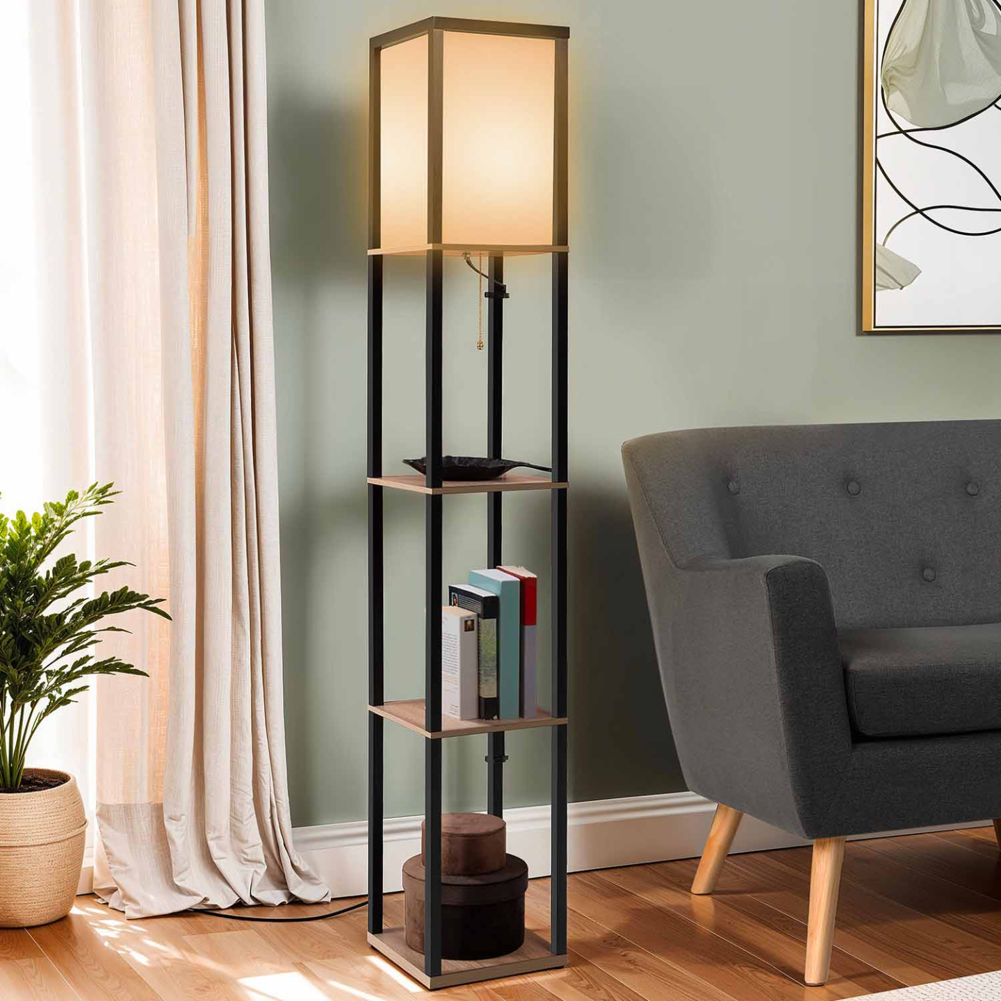 Rebecca Mobili Set of 3 square shelves in natural light wood, cube wall shelves, shelves for living room - Dimensions: 26x9x26 cm - Art. RE4180, brown