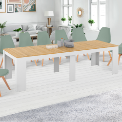 16649 - Consolle allungabile in finitura bianca e faggio per 14 persone Table console extensible ORLANDO 14 personnes 300 cm blanc et façon hêtre