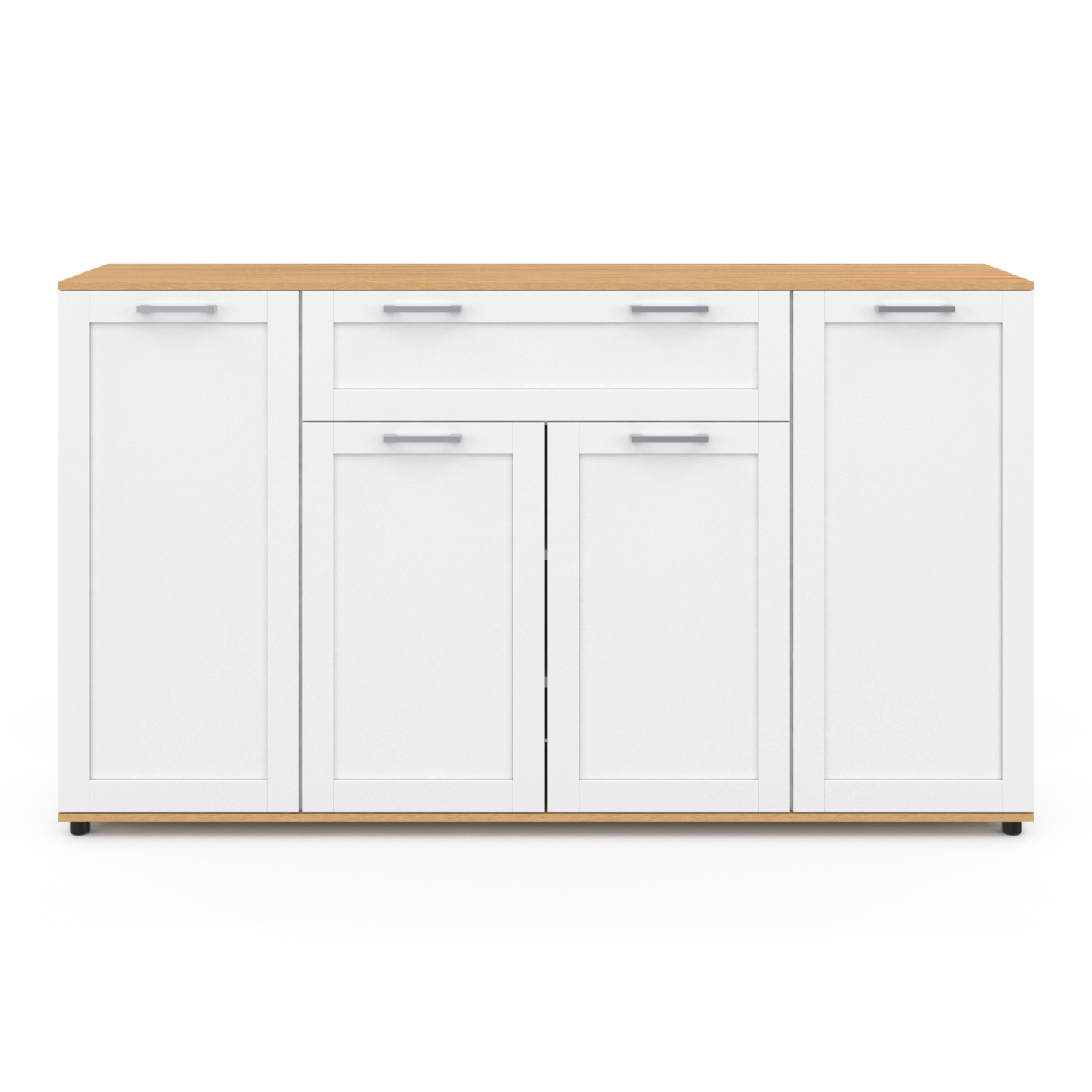 Sideboard weiß und Holz 4 Türen und 1 Schublade 140cm - VITO