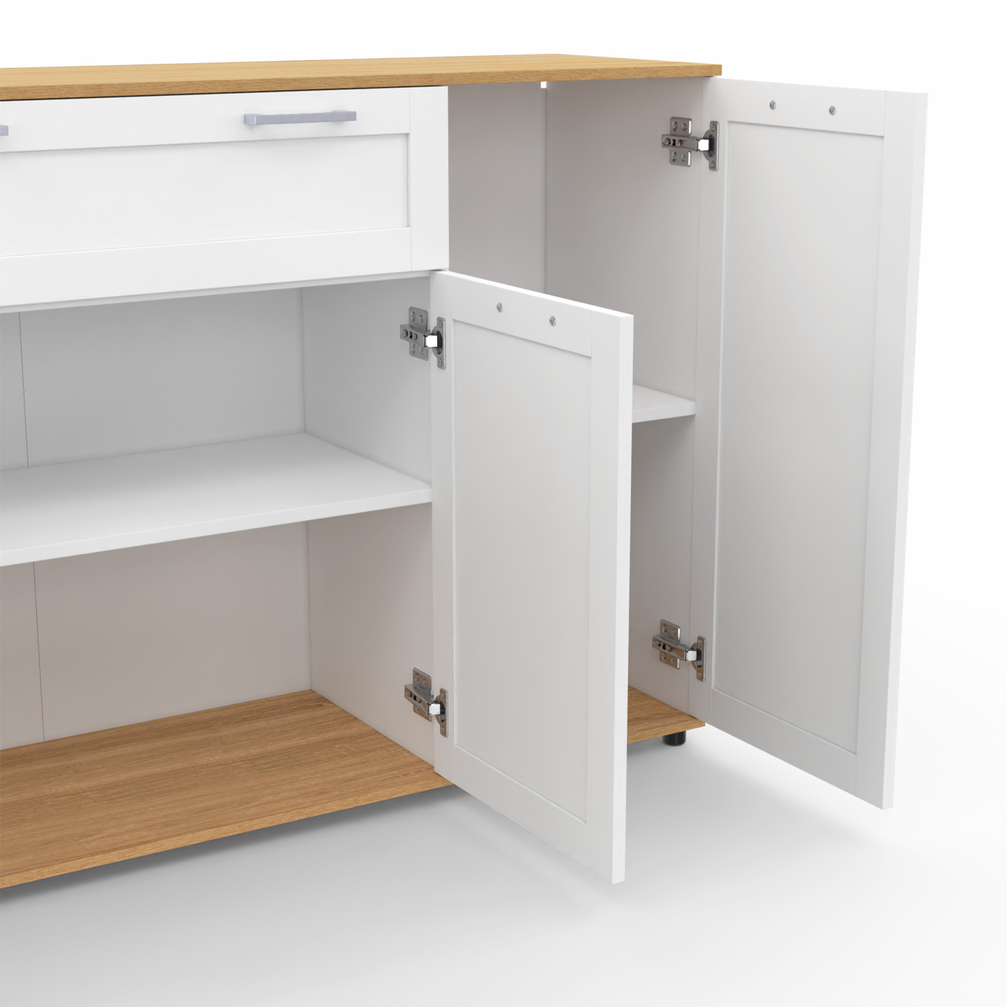 IDMarket Credenza VITO 3 Ante Con Piano In Legno E Ripiani - Bianco 70 Cm - 4