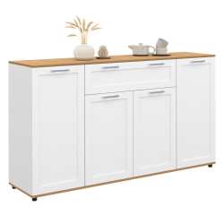 16180 - Credenza bianca e legno 4 ante 1 cassetto Credenza bianca e legno con 4 ante e 1 cassetto 140cm - VITO | ID Market