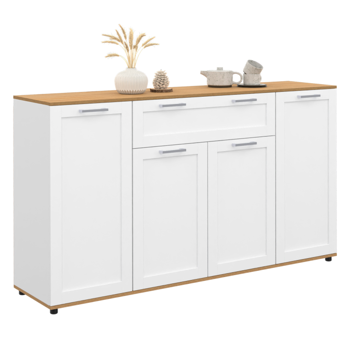 Wit en houten dressoir met 4 deuren en 1 lade 140cm - VITO | ID Market
