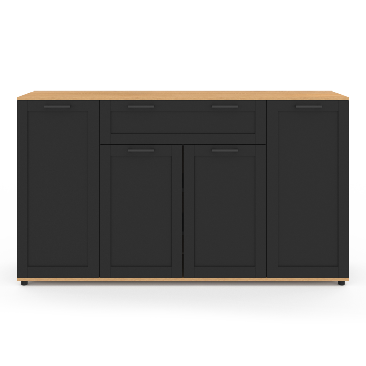 Buffet 140 cm VITO 4 portes et 1 tiroir noir et bois Buffet 140 cm VITO 4 portes et 1 tiroir noir et bois