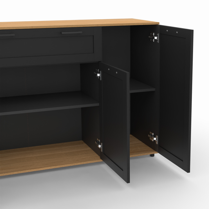 Buffet 140 cm VITO 4 portes et 1 tiroir noir et bois Buffet 140 cm VITO 4 portes et 1 tiroir noir et bois