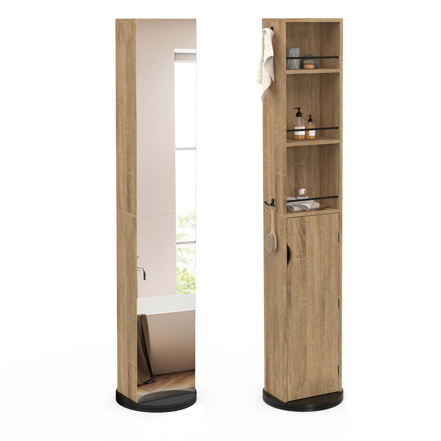 Meuble colonne salle de bain pivotant hêtre et noir