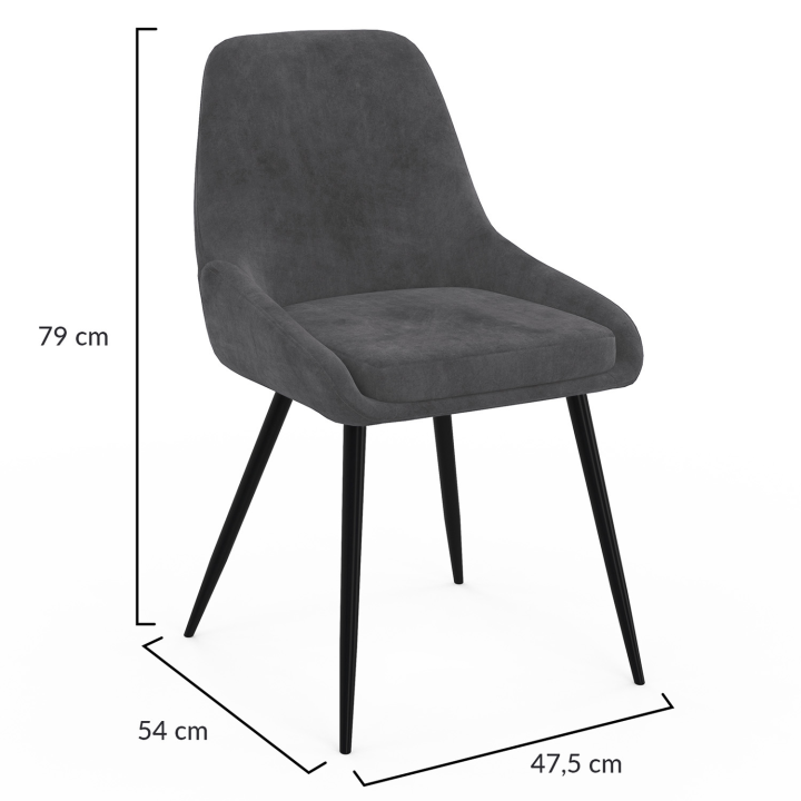 Lot de 4 chaises THALYA en velours gris foncé avec accoudoirs Lot de 4 chaises THALYA en velours gris foncé avec accoudoirs