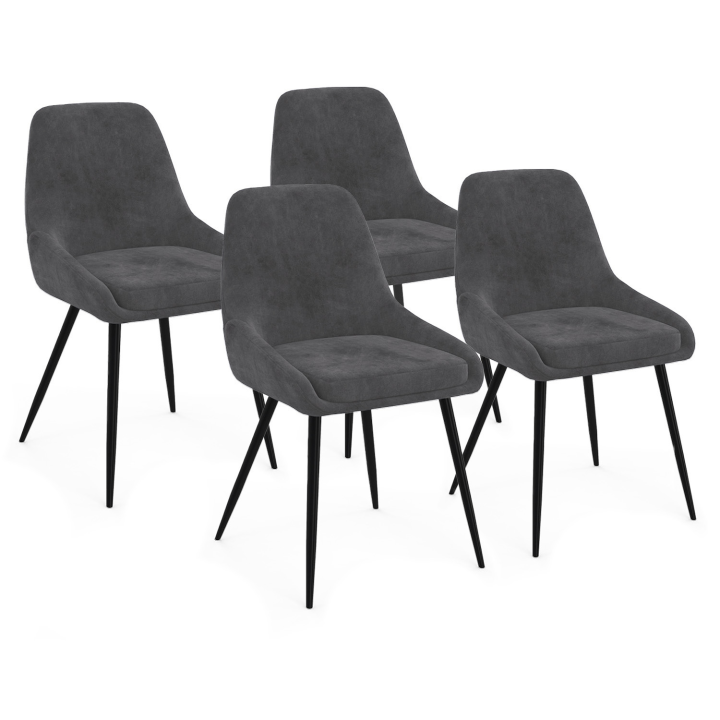 Lot de 4 chaises THALYA en velours gris foncé avec accoudoirs Lot de 4 chaises THALYA en velours gris foncé avec accoudoirs
