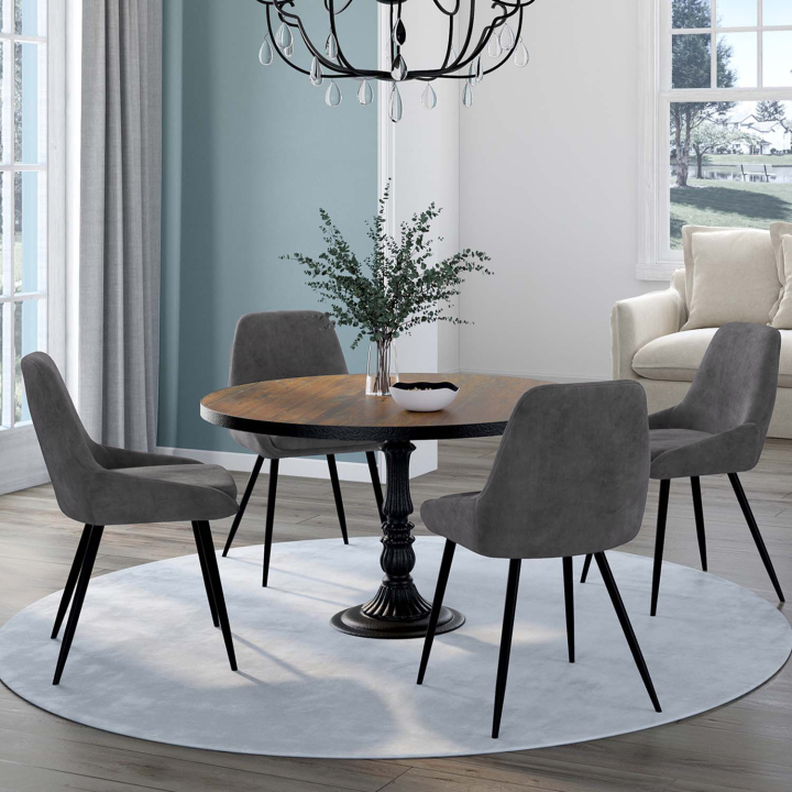 Lot de 4 chaises THALYA en velours gris foncé avec accoudoirs Lot de 4 chaises THALYA en velours gris foncé avec accoudoirs