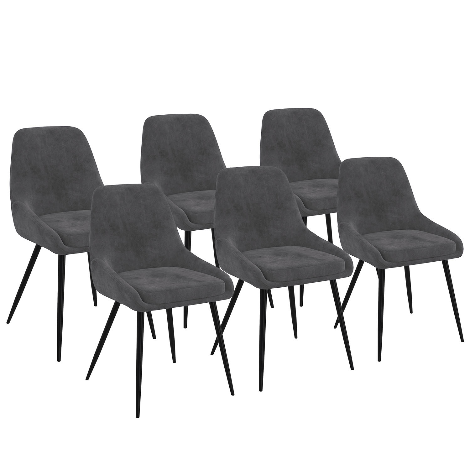 Lot de 6 chaises avec accoudoirs en velours gris foncé