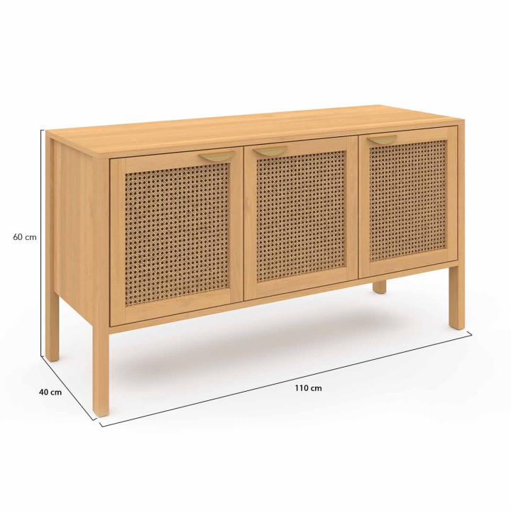 Buffet bas 110 cm EDHEN 3 portes avec cannage Buffet bas 110 cm EDHEN 3 portes avec cannage