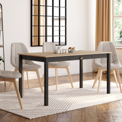 16485 - Tavolo da pranzo rettangolare in legno e nero con cassetto Table à manger rectangle ISIS 6 personnes avec tiroir bois et noir 150 cm