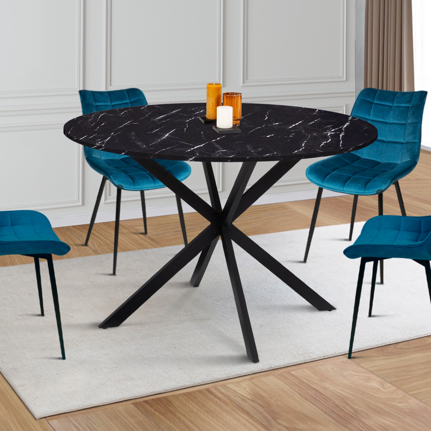 Moderne Glam Ronde Eettafel ⌀ 100 cm 4 Persoons Gehard Glas Blad Zwart