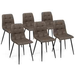 16064 - Set di 6 sedie vintage in PU marrone Lot de 6 chaises MILA en PU marron vintage pour salle à manger