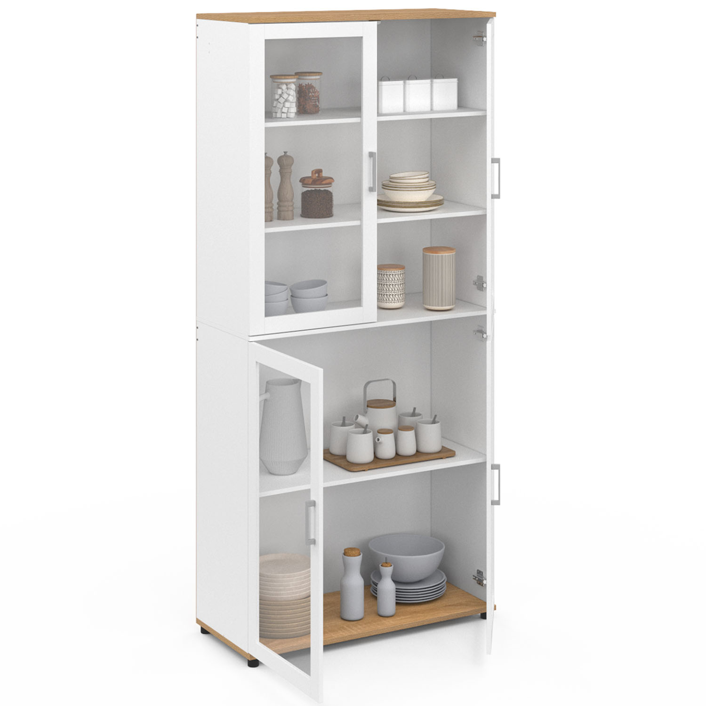 Vitrine En Verre 190cm FOREHILL - 4 Portes Vitrées Et 6 étagères Pour Salon Ou Cuisine