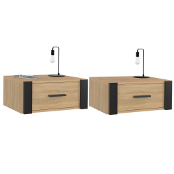 16427 - Industrielle Hängenachttische mit Schublade und Regal Lot de 2 tables de chevet murales ONYX étagère suspendue bois et noir
