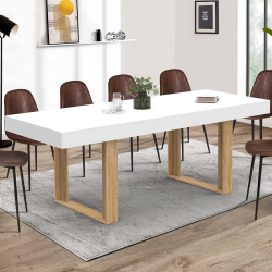 16640 - Tavolo da pranzo rettangolare allungabile bianco e legno Table à manger extensible rectangle PHOENIX blanc pieds bois 160-200 cm