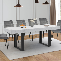 Table à manger extensible rectangle PHOENIX 4-8 personnes plateau effet marbre blanc ALASKA 160-200 cm