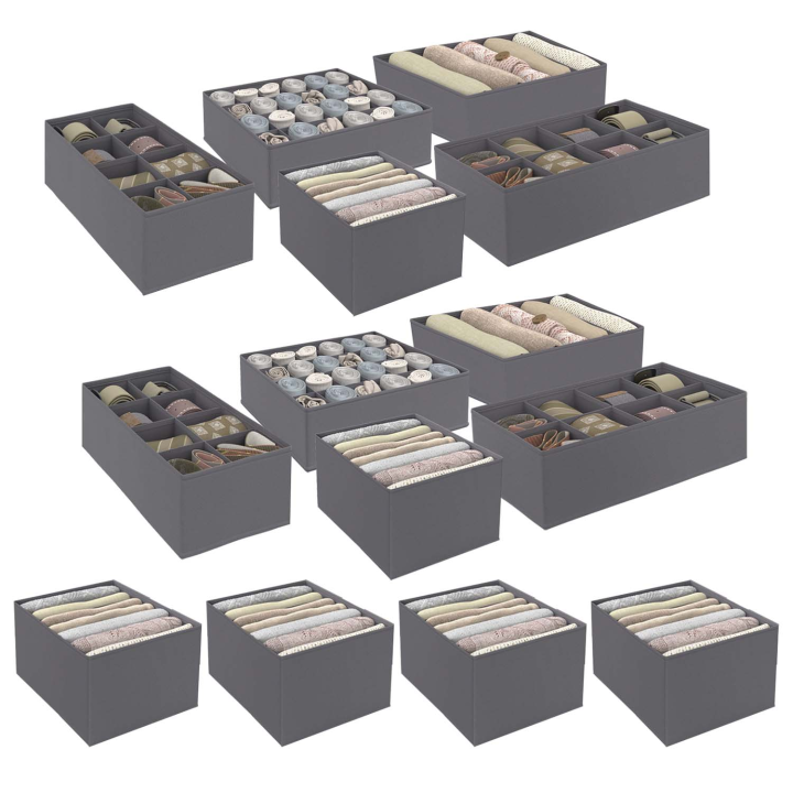 Lot de 14 boites de rangement tiroir organisateurs de dressings gris anthracite Lot de 14 boites de rangement tiroir organisateurs de dressings gris anthracite