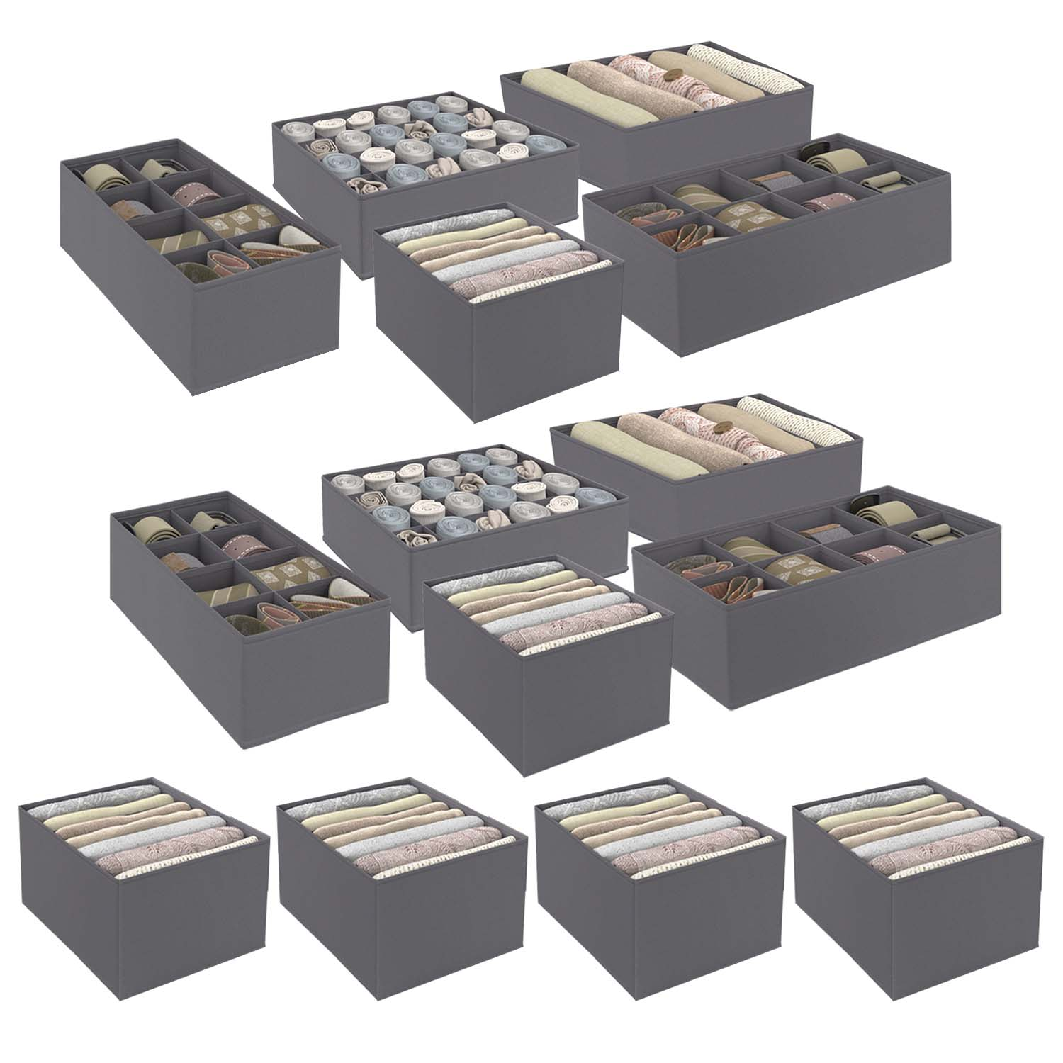 Lot de boites de rangement organisateur de dressing gris anthracite