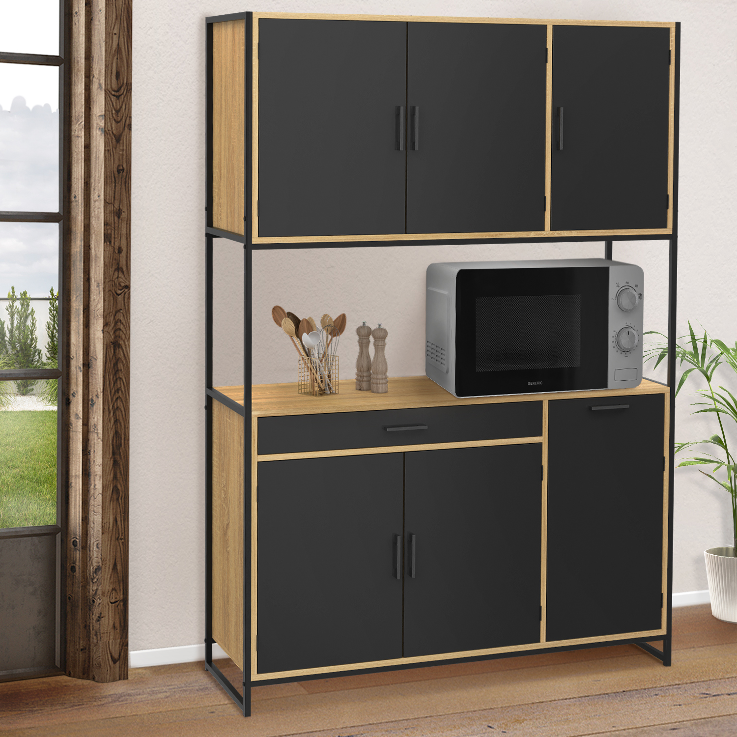 Buffet de cuisine industriel 120 cm avec 6 portes