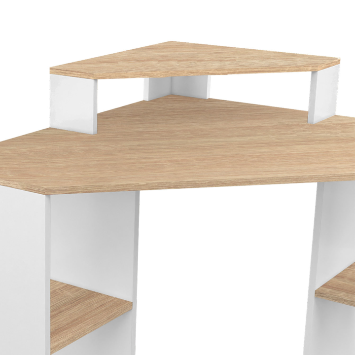 Bureau d'angle HARRY blanc et façon hêtre gain de place bureau informatique avec rangements Bureau d'angle HARRY blanc et façon hêtre gain de place bureau informatique avec rangements