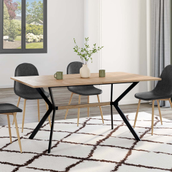 16632 - Tavolo da pranzo industriale rettangolare in legno e nero Table à manger rectangle LOUISON 6 personnes bois et noir design industriel 160 cm