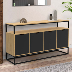 16600 - Credenza industriale con 4 ante nere Buffet 140 cm BOSTON 4 portes noires design industriel