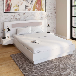 16592 - Letto matrimoniale 140x190 bianco con testiera e comodini Lit double SANTA avec tête de lit + tables de chevet intégrées et sommier 140 x 190 cm blanc