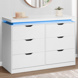 16593 - Cassettiera a LED bianca con 6 cassetti 115 cm Commode 6 tiroirs LUNA à LEDS 115 cm blanc