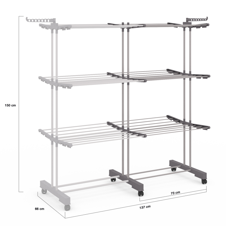 Séchoir à linge inox MAXI capacité gris double étendoir 3 niveaux rétractable et pliable Séchoir à linge inox MAXI capacité gris double étendoir 3 niveaux rétractable et pliable