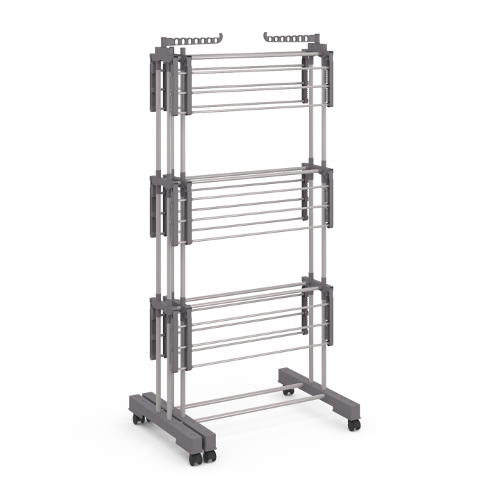 Séchoir à linge inox MAXI capacité gris double étendoir 3 niveaux rétractable et pliable Séchoir à linge inox MAXI capacité gris double étendoir 3 niveaux rétractable et pliable