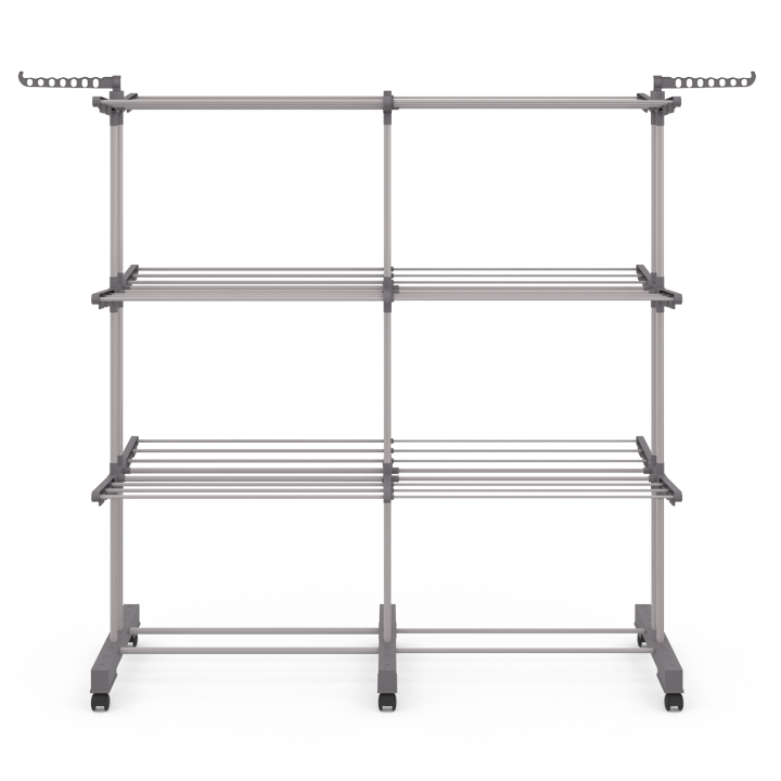 Séchoir à linge inox MAXI capacité gris double étendoir 3 niveaux rétractable et pliable Séchoir à linge inox MAXI capacité gris double étendoir 3 niveaux rétractable et pliable