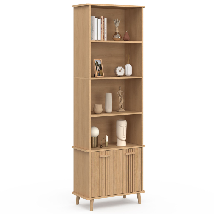 Etagère bibliothèque 5 niveaux avec placard JULIETTE effet lattes Etagère bibliothèque 5 niveaux avec placard JULIETTE effet lattes