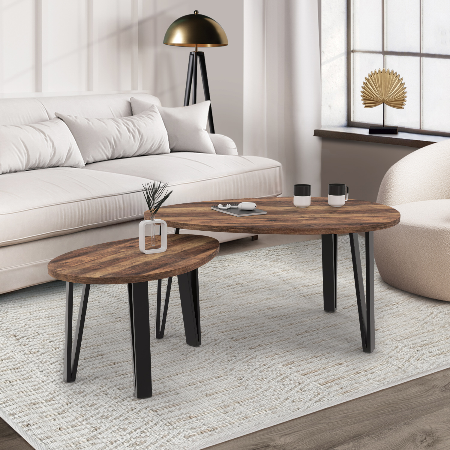 Tables basses gigognes bois et pied noir