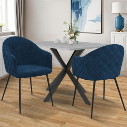 16722 - Chaises de salle à manger design en velours bleu canard Lot de 2 chaises de salle à manger, fauteuils de table MOLY en velours gaufré bleu canard