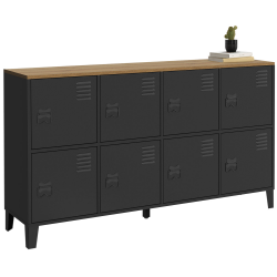 16697 - Credenza a 8 ante in metallo nero con piano in legno 139 cm Buffet casier 139 cm ESTER 8 portes en métal noir plateau bois design industriel