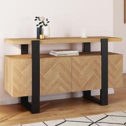 16588 - Credenza effetto spina di pesce e nero a 4 ante 140 cm Buffet 140 cm CASSIUS 4 portes effet chevrons