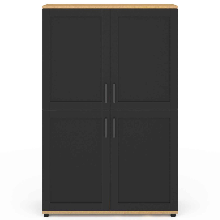 Buffet haut H. 125 cm VITO 4 portes noir et bois